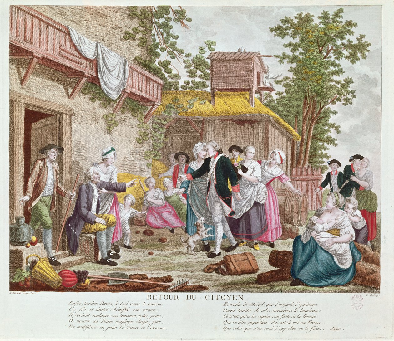 The Return of the Citizen, 1792 (fargegravering) (se også 336991) av Jean Jacques Francois Le Barbier