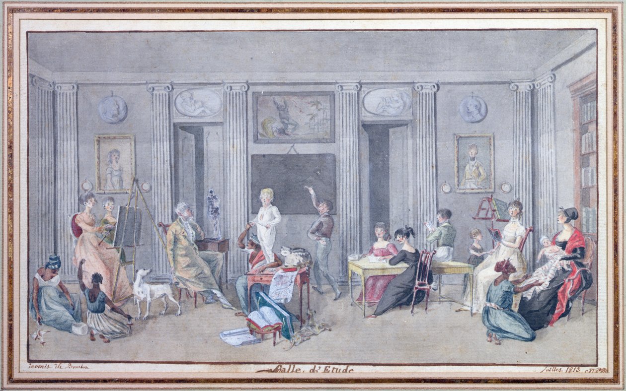 Familie i et studierom på Ile de La Reunion, 1813 av Jean Joseph Patu de Rosemont