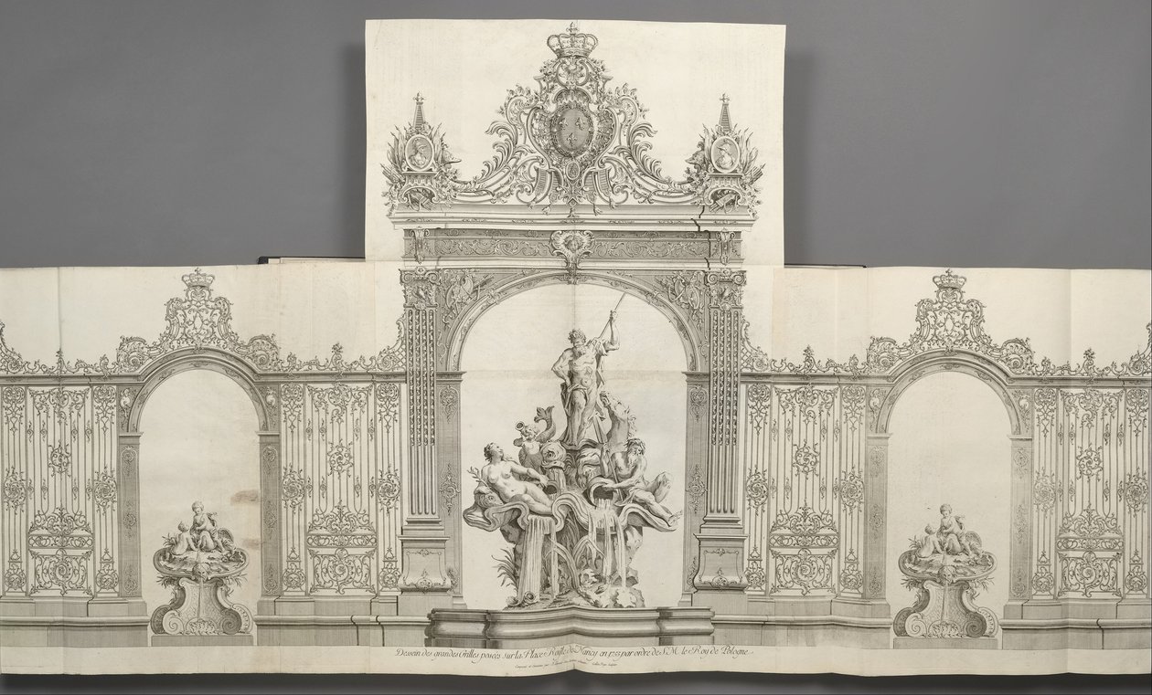 Design av Grandes Grilles plassert på Place Royale i Nancy i 1755 etter ordre fra S. M. le Roy de ... av Jean Lamour