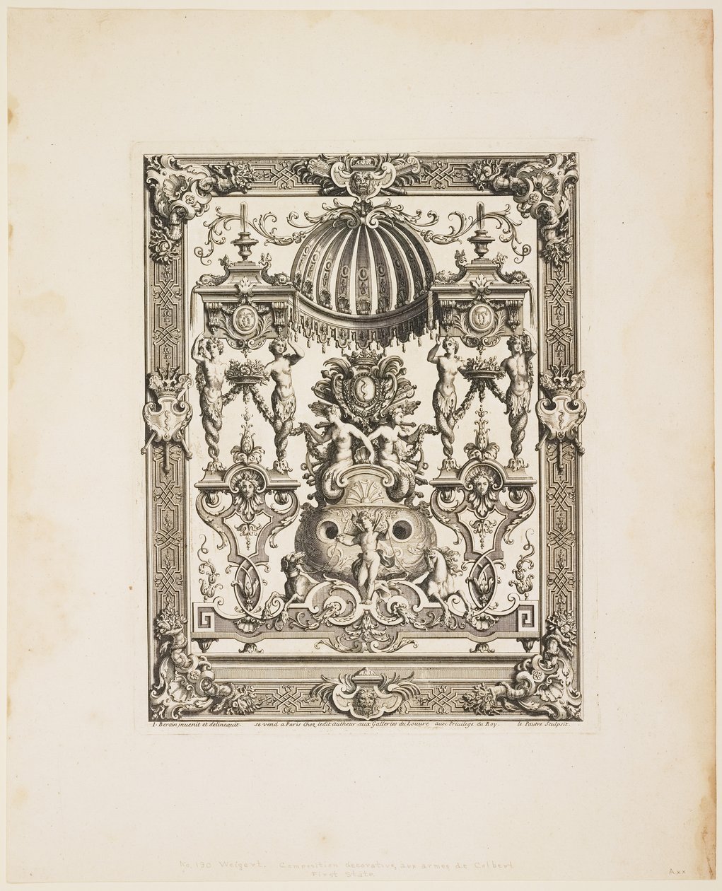 Dekorativt panel nr. 190: Armes de Colbert, fra Panneaux, ca. 1670-1680 av Jean Lepautre