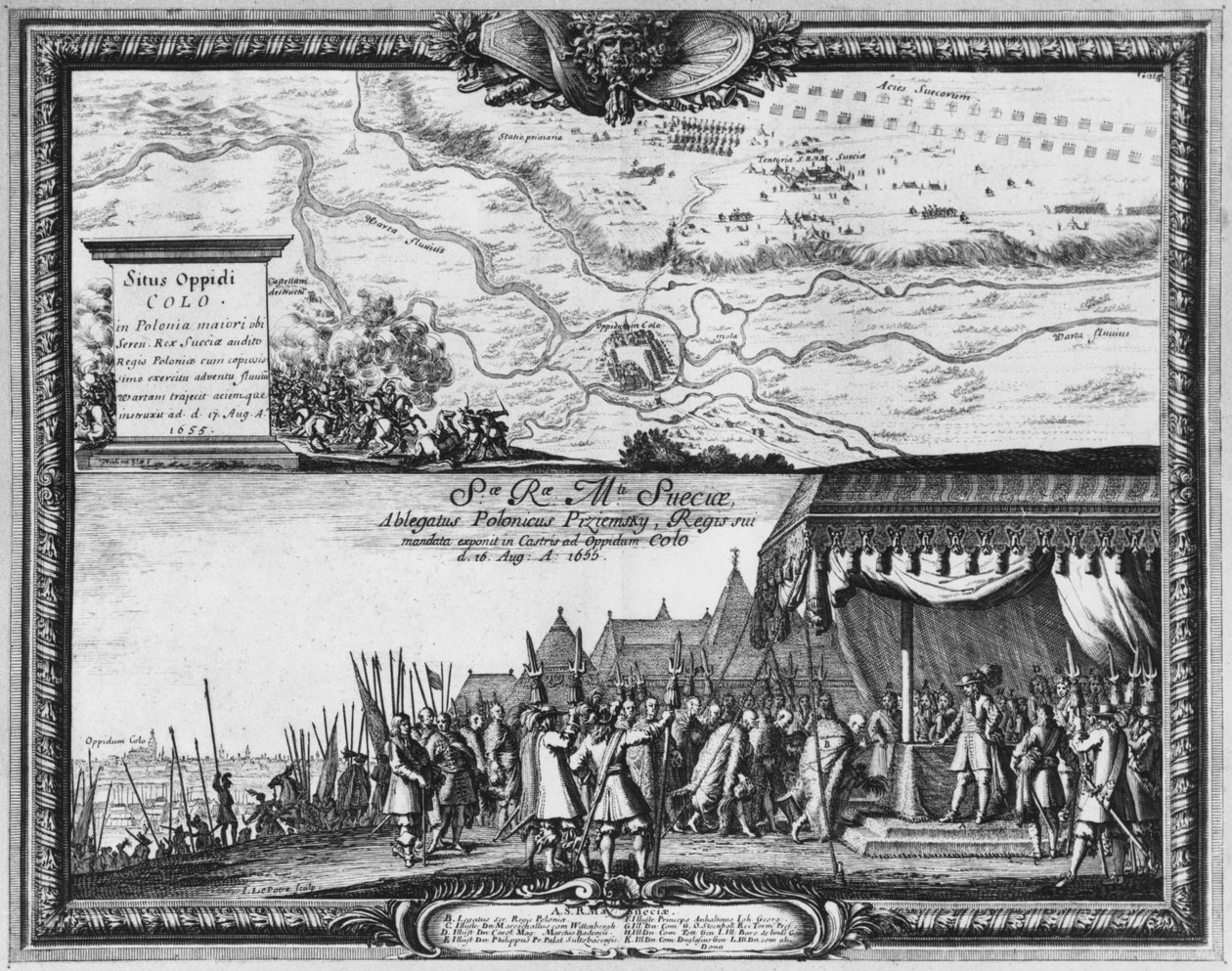 Nederlag av den polske hæren ved Kola, august 1655, kongen av Sverige mottar Polens ambassadør for kapitulasjonen av Jean Lepautre