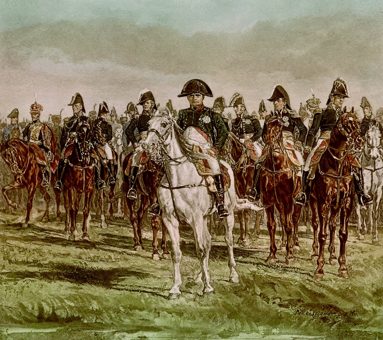 Napoleon I (1769-1821) og hans stab, ca. 1860 (se også 62590) av Jean Louis Ernest Meissonier