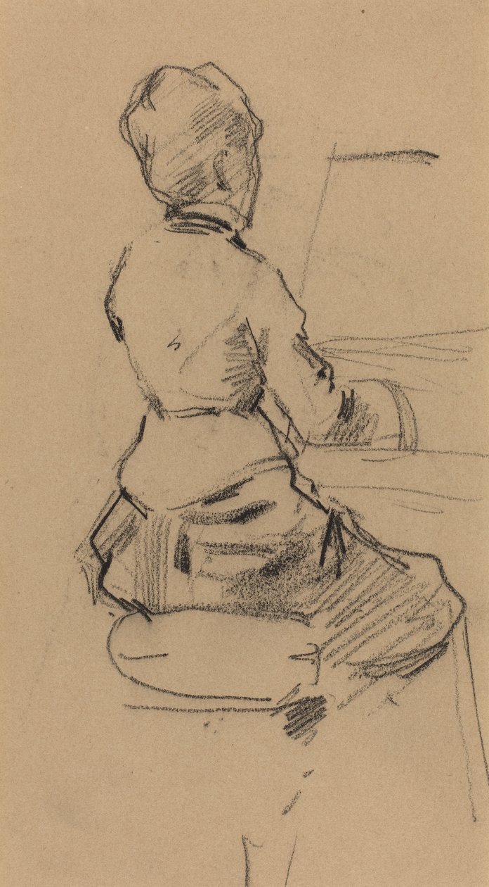 Ung kvinne sitter ved et piano [verso], ca. 1890 (svart kritt på vevd papir) av Jean Louis Forain