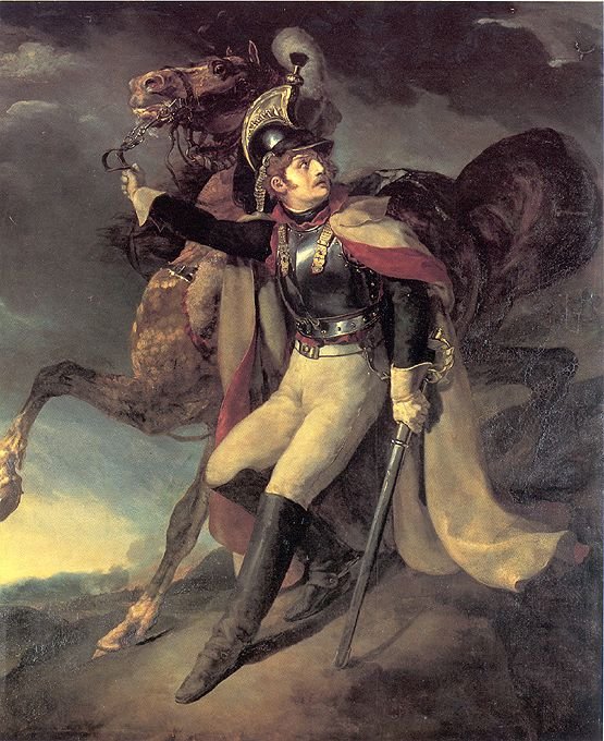 Såret Cuirassier forlater slagfeltet av Theodore Gericault