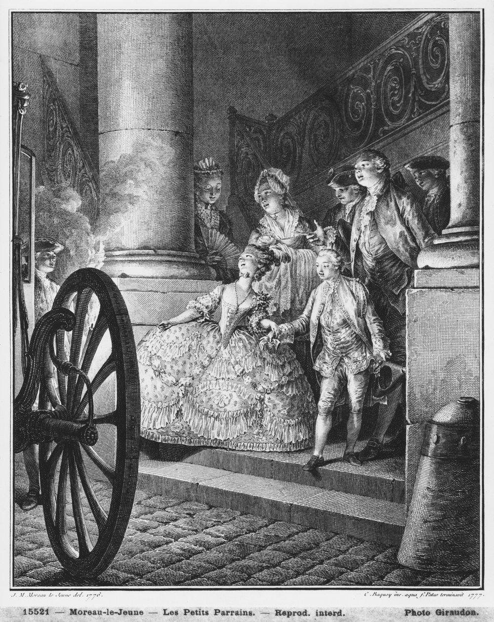 The Little Godfathers, 1776, gravert i 1777 av Pierre Charles Baquoy (1759-1829) og Charles Emmanuel Patas (1744-1802) av Jean Michel the Younger Moreau