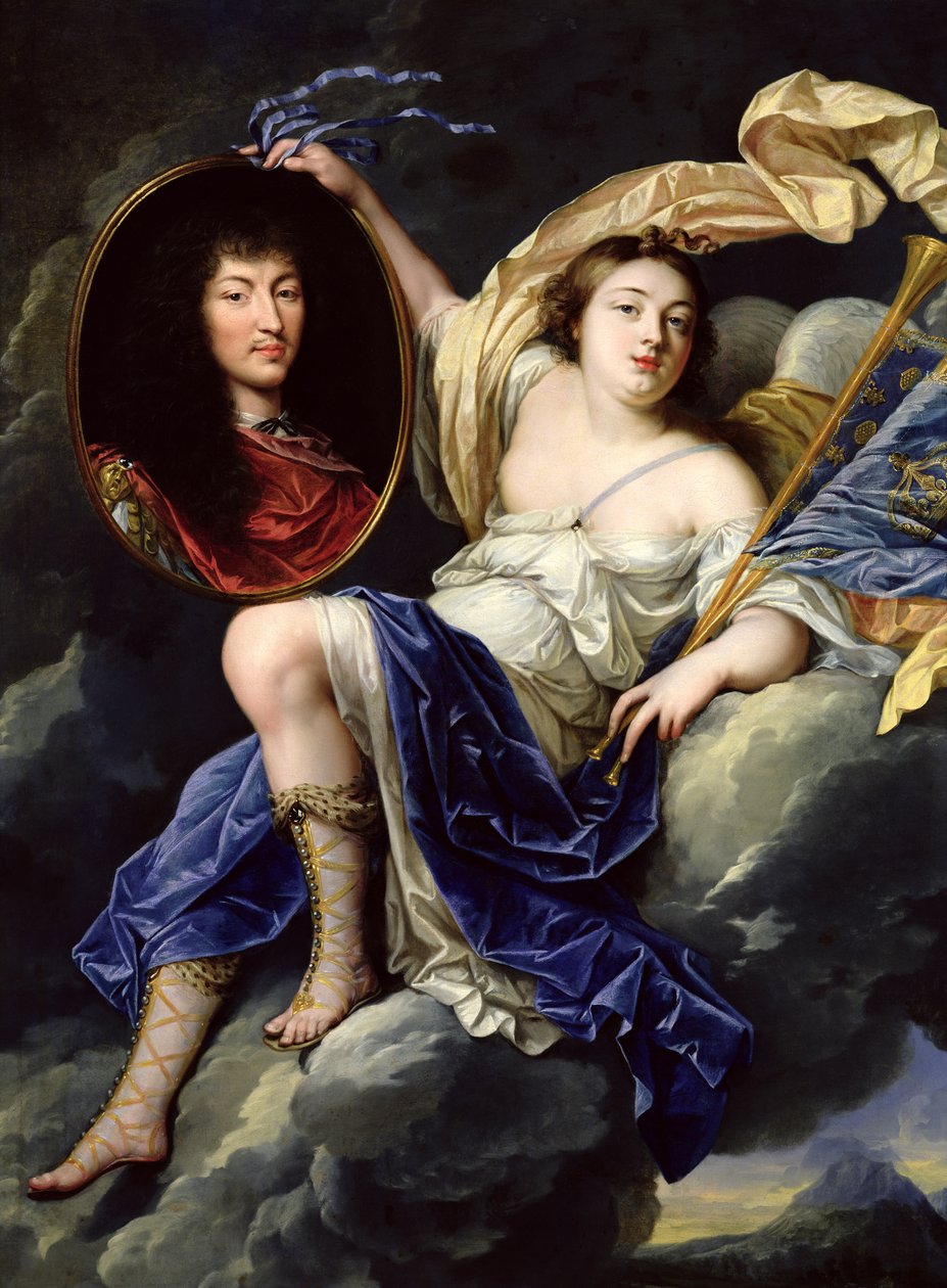 Berømmelse presenterer et portrett av Louis XIV (1638-1715) til Frankrike av Jean Nocret