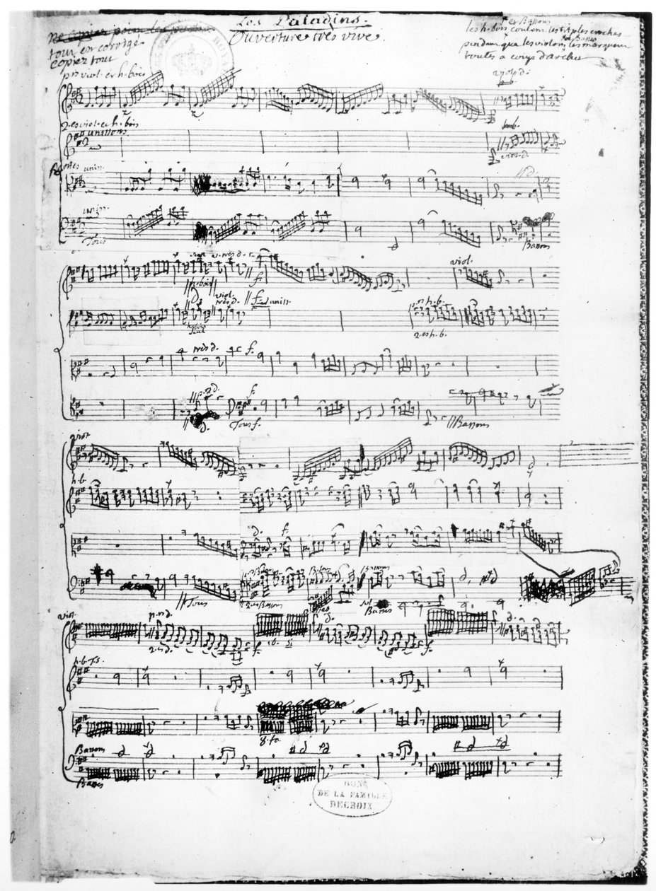 Åpningsside for partituret til 'Les Paladins', opera av Rameau av Jean Philippe Rameau