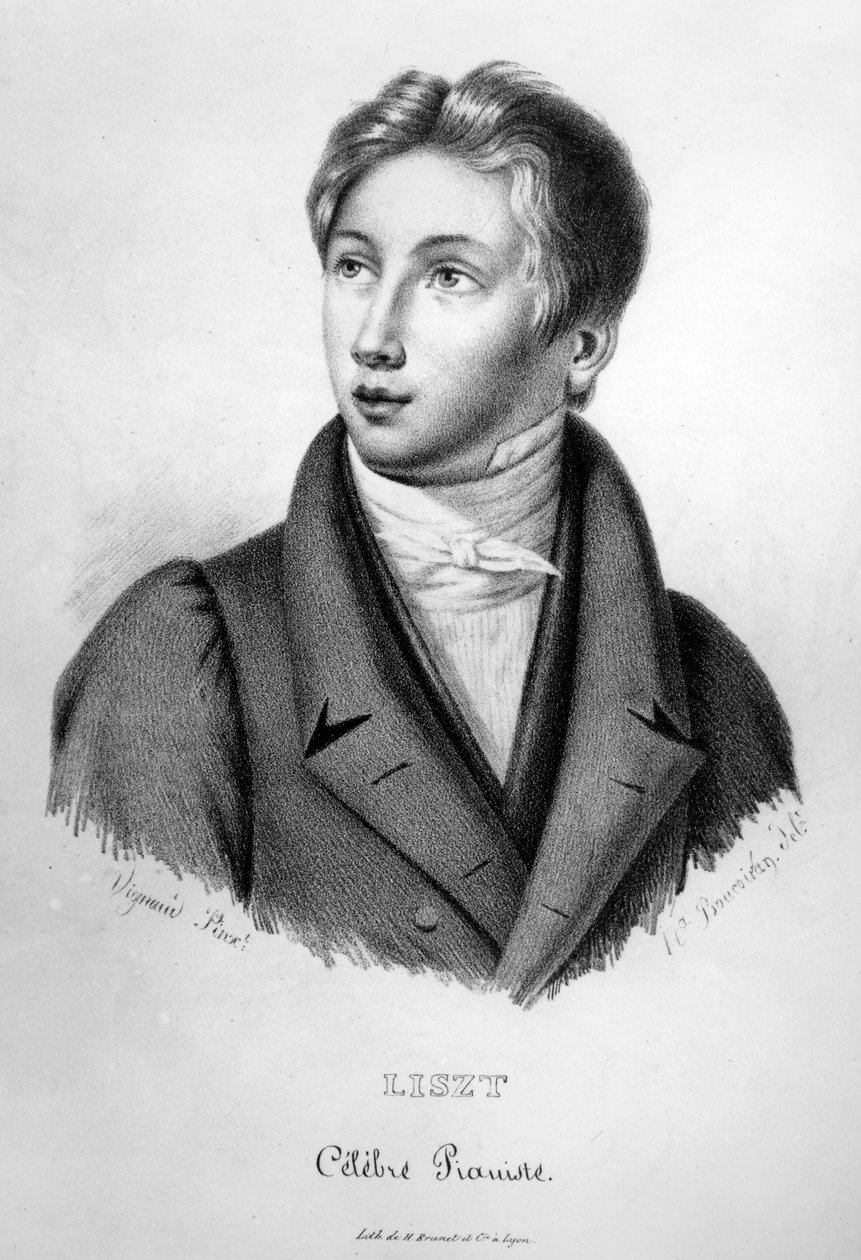 Portrett av Franz Liszt (1811-86) som en gutt, gravert av Numa Boucoiran (1805-69) av Jean Vignaud