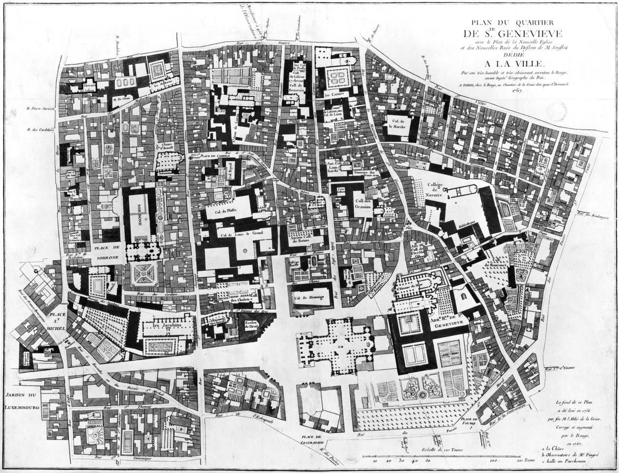 Kart over Sainte-Genevieve-området, Paris, 1756 av Jean de La Grive