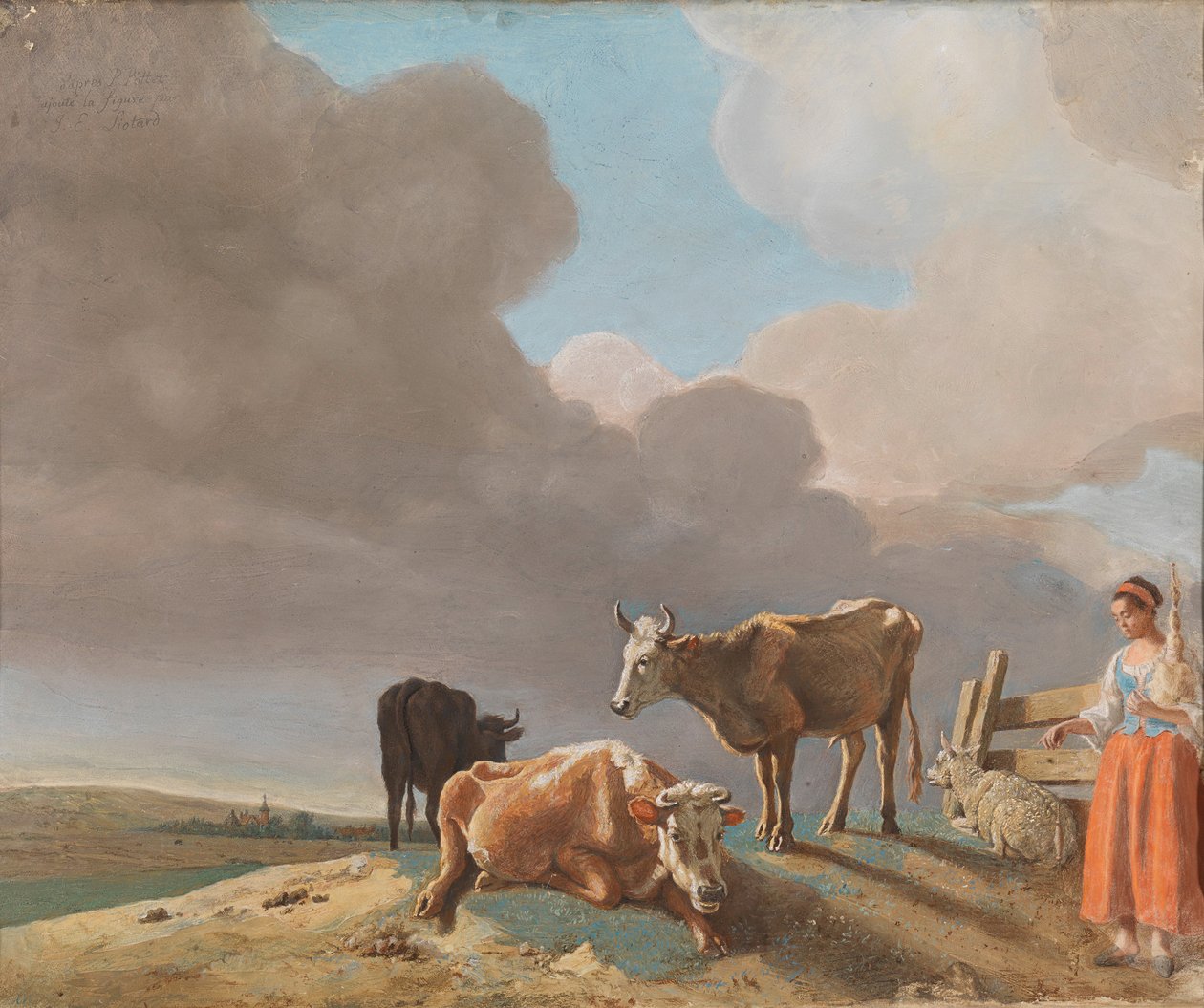 Landskap med kyr, sauer og gjeterinne av Jean Étienne Liotard