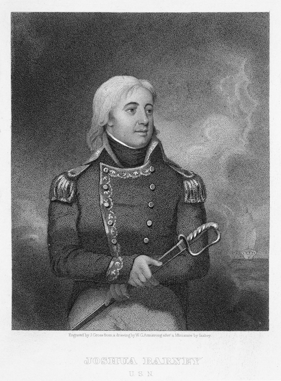 Joshua Barney (1759-1818), gravert av J. Gross etter en kopi av den originale miniatyren av William G. Armstrong (1823-90) av Jean Baptiste Isabey