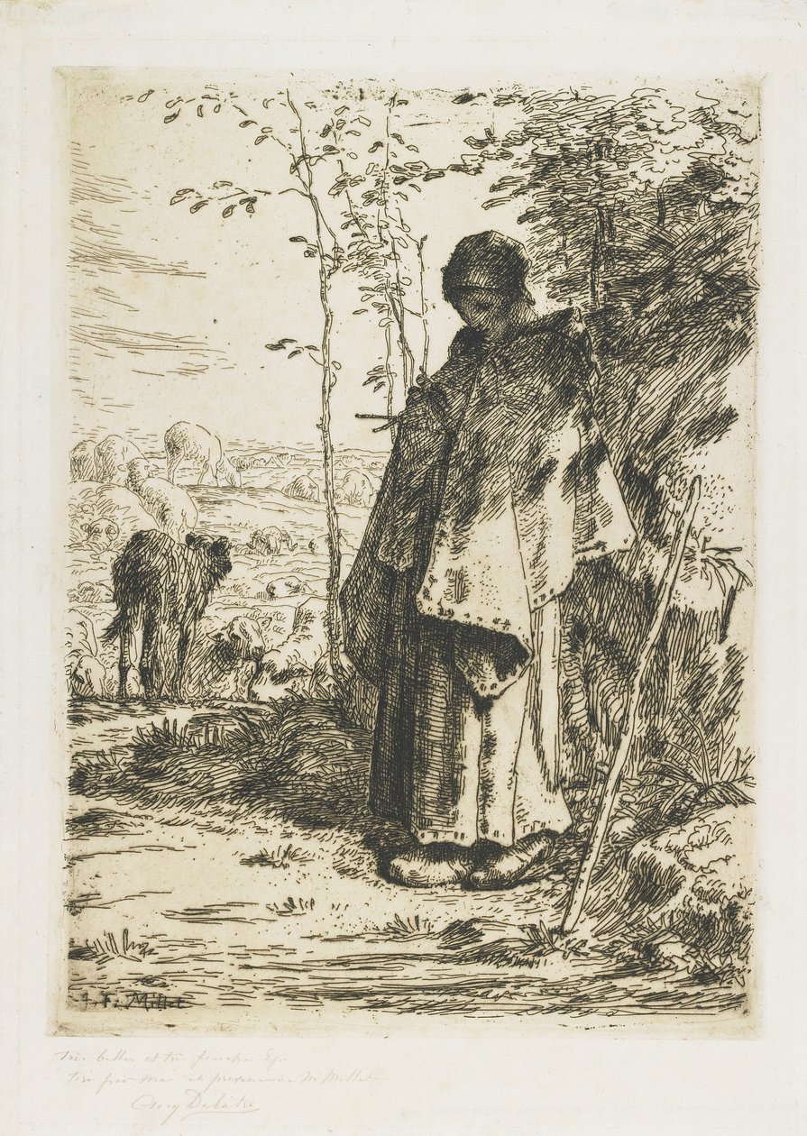 Gjeterinnen strikking, 1862 av Jean Francois Millet