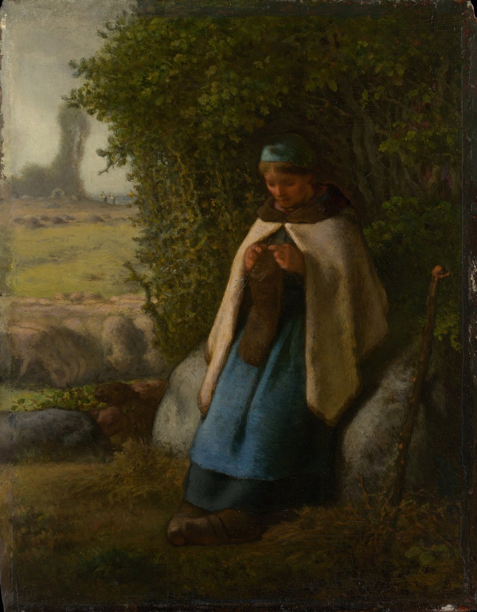 Gjeterinne sitter på en stein av Jean Francois Millet