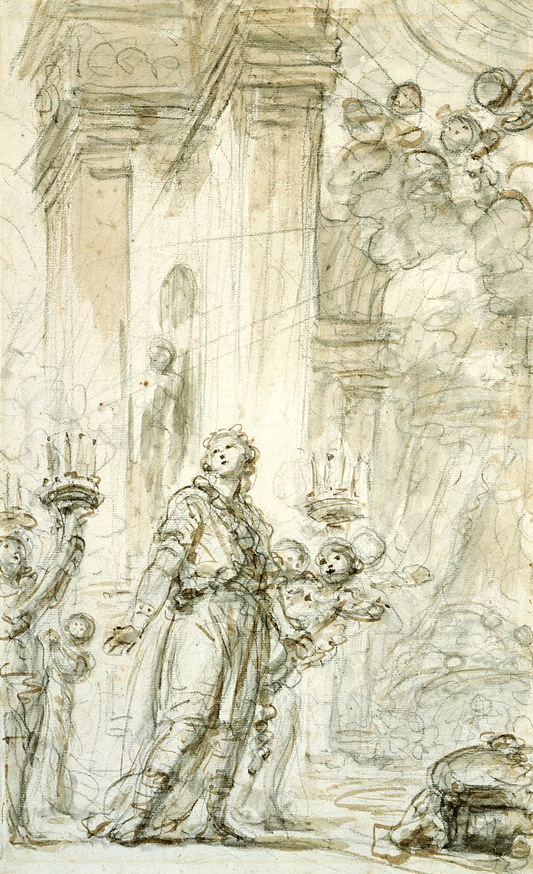 Ruggiero blir ført til sengekammeret sitt (penn og blekk, kritt og vask på papir) av Jean Honore Fragonard