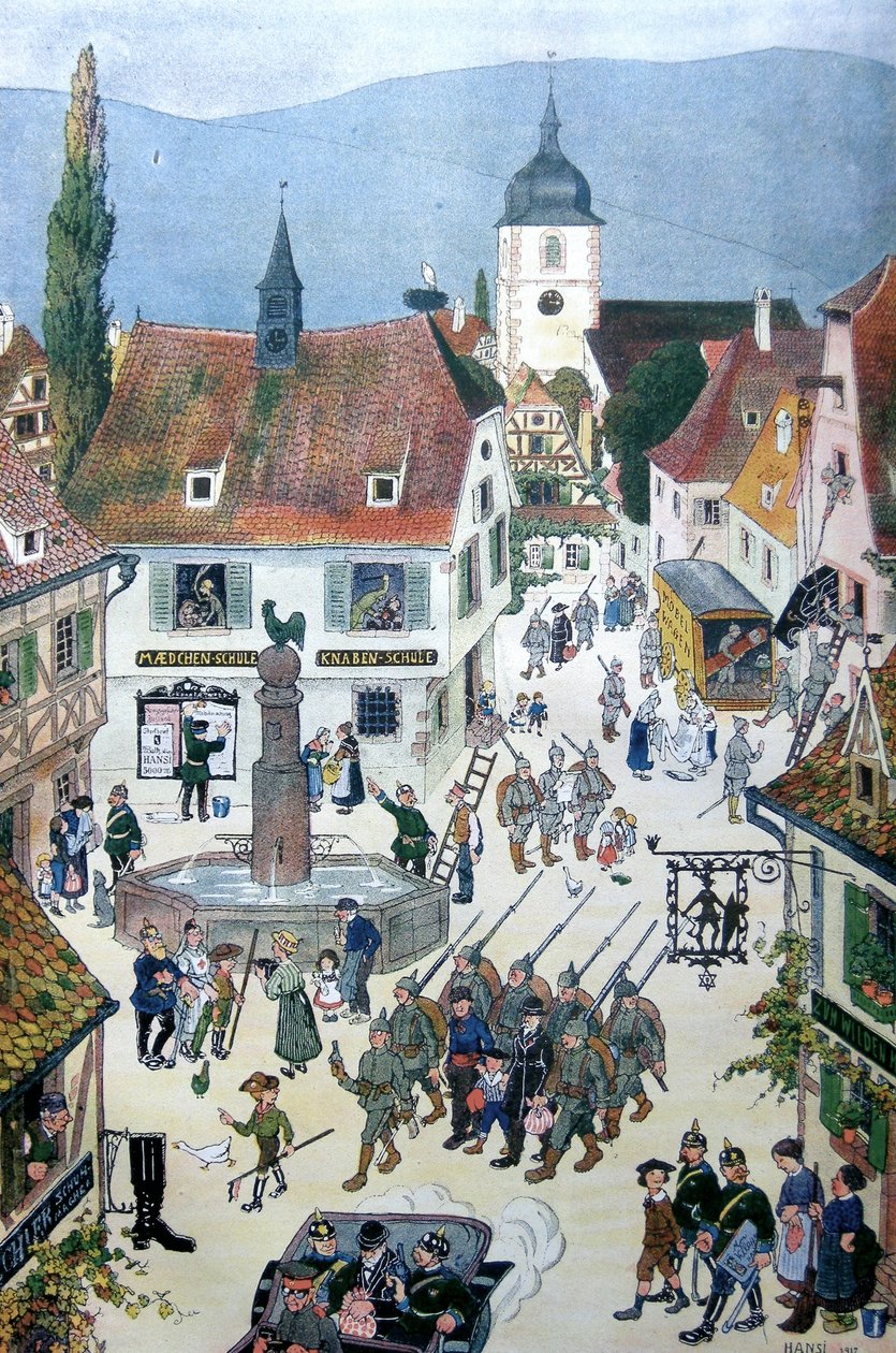 Tyskere okkuperer Alsace (farge litho) av Jean Jacques Waltz