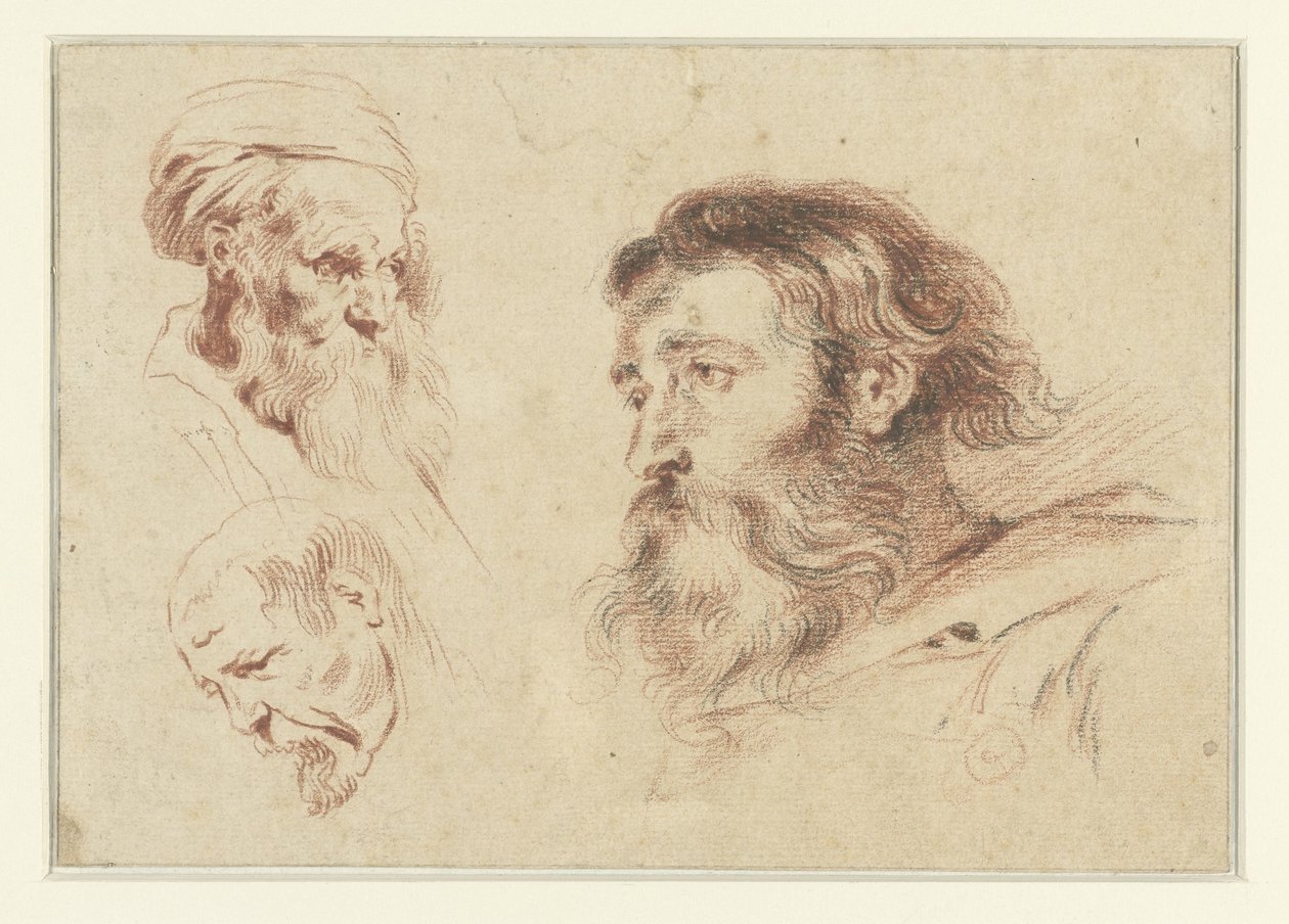 Tre menns hoder av Jean Antoine Watteau (rejected attribution)