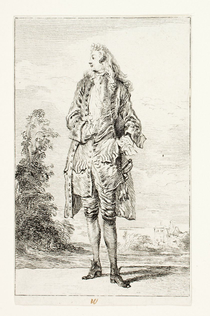 Gentleman, Hand in Vest av Jean Antoine Watteau