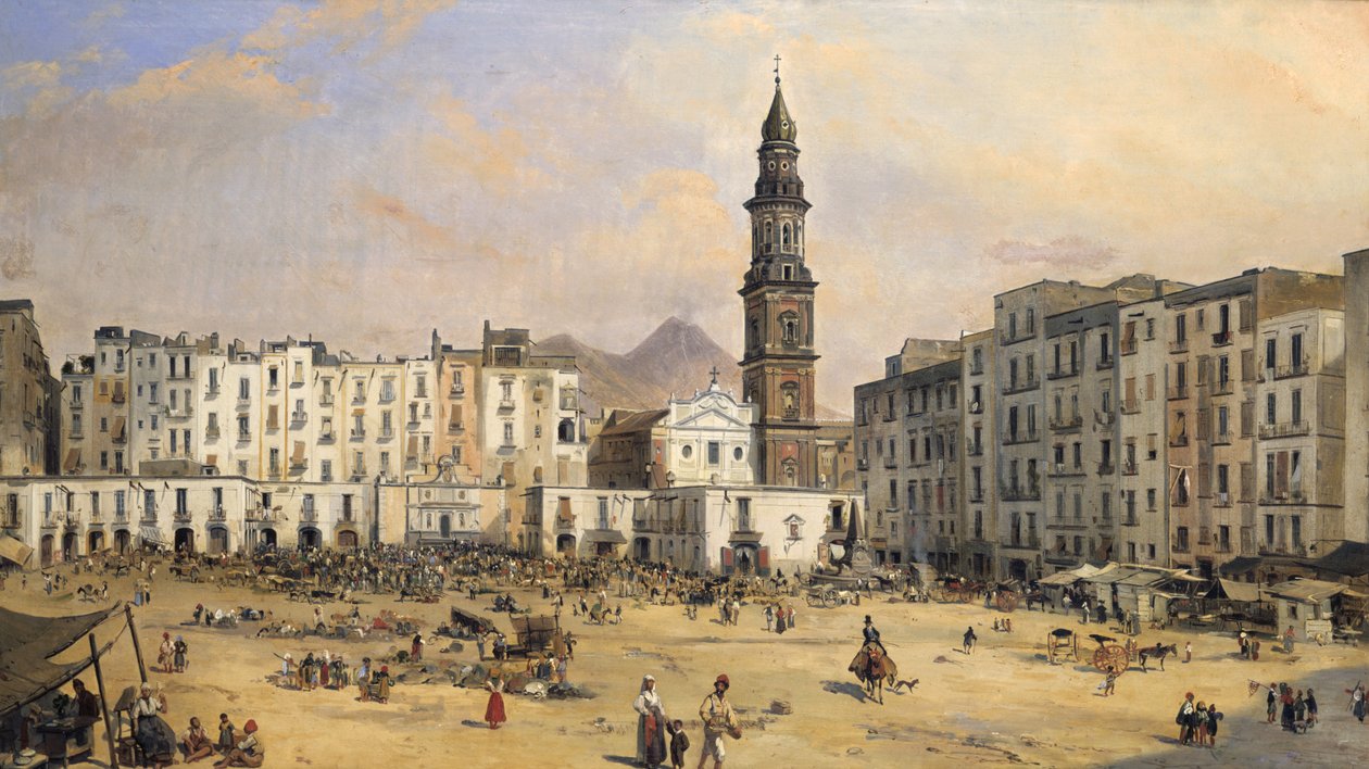 Piazza, Napoli, Italia, midten av 1800-tallet av Jean Auguste Bard