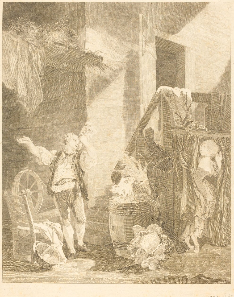 Rose og Colas av Jean Baptiste Blaise Simonet after Pierre Antoine Baudouin