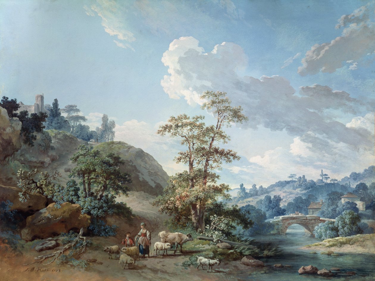 Bro i en dal, 1778 (gouache) av Jean Baptiste Huet