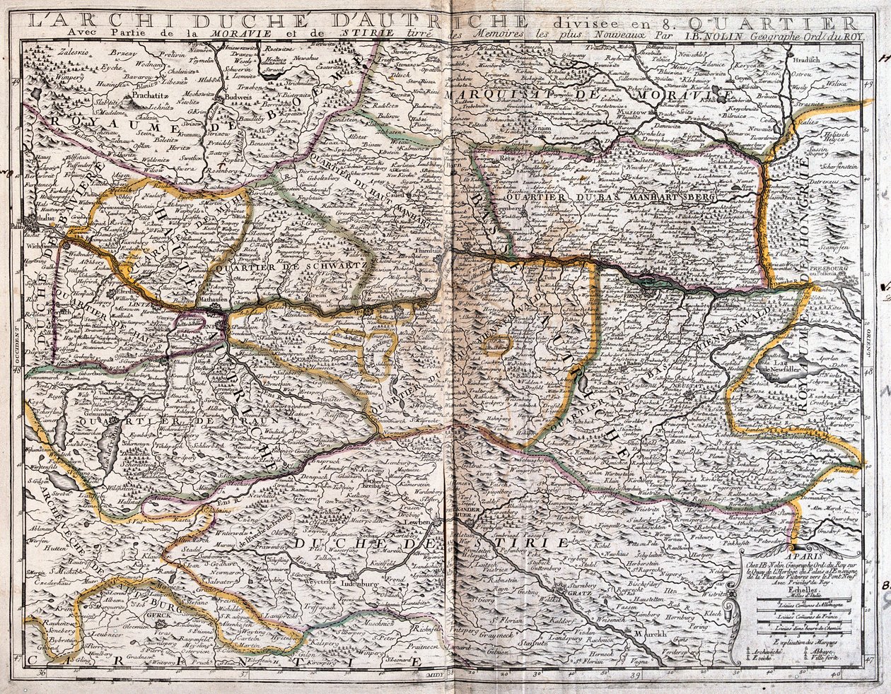 Kart over Østerrike (Gravering av Jean Baptiste Nolin