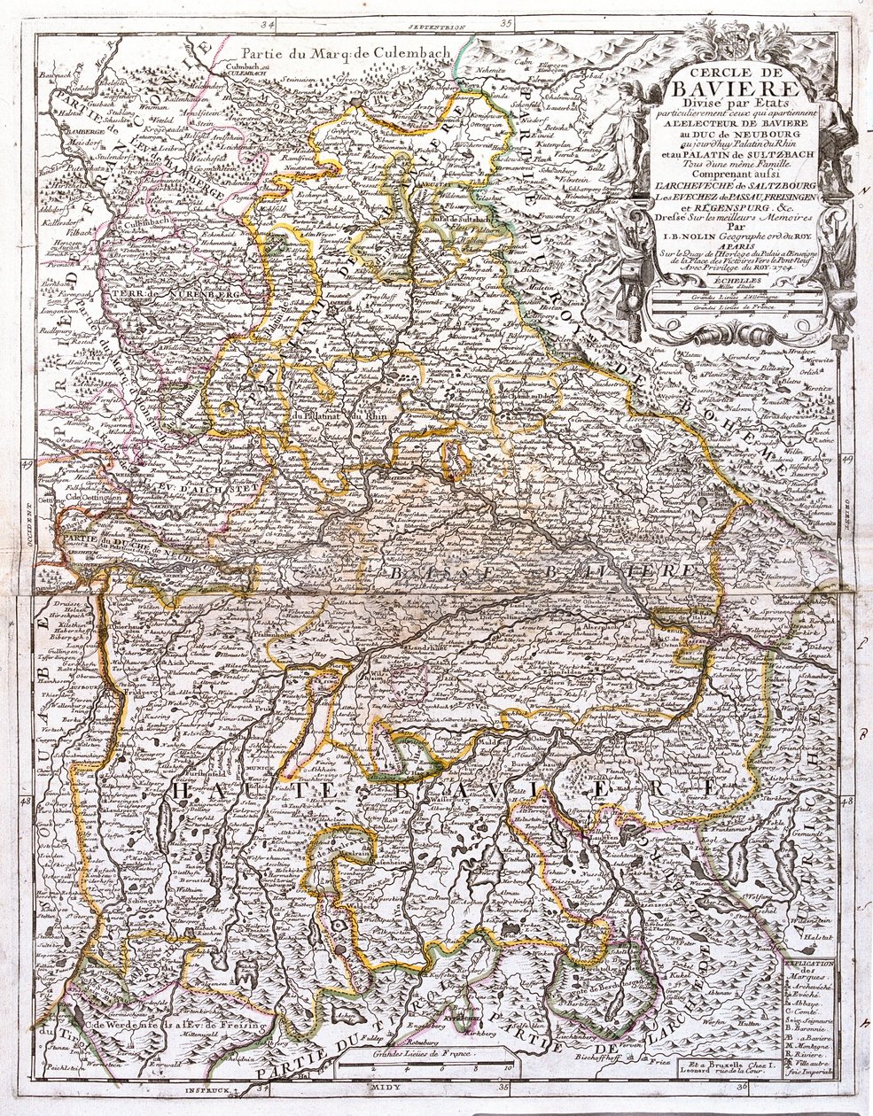 Kart over Bayern (Tyskland) (Gravering av Jean Baptiste Nolin