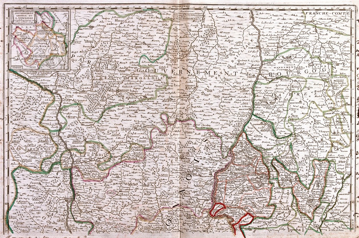 Kart over Burgund (Frankrike) (Gravering av Jean Baptiste Nolin