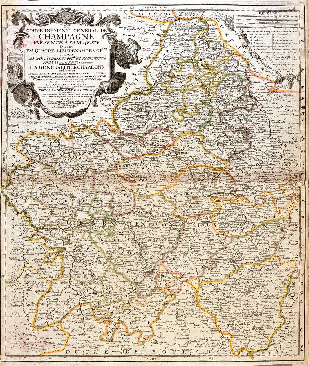Kart over Champagne (Frankrike) (Gravering av Jean Baptiste Nolin