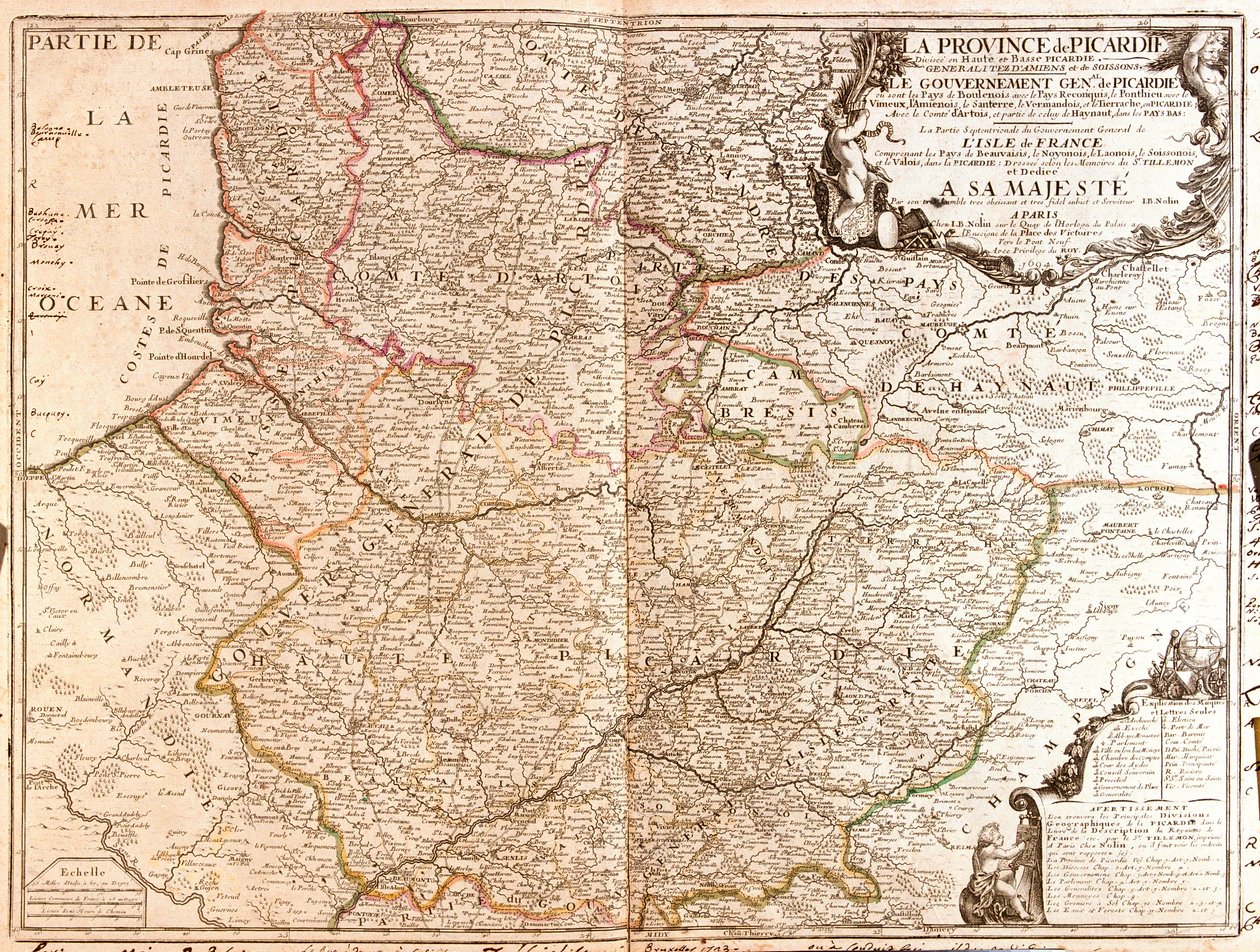 Kart over Picardie (Frankrike) av Jean Baptiste Nolin