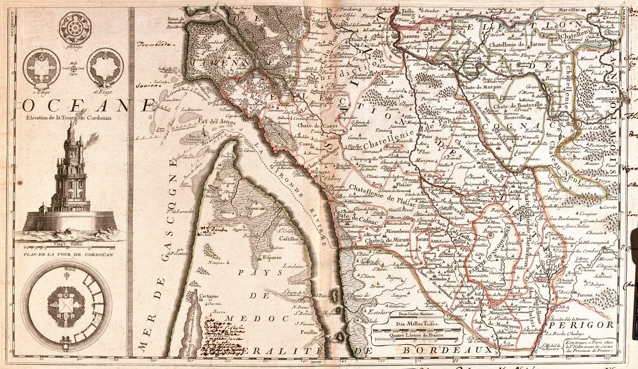 Kart over Aquitaine (Frankrike) (Gravering av Jean Baptiste Nolin