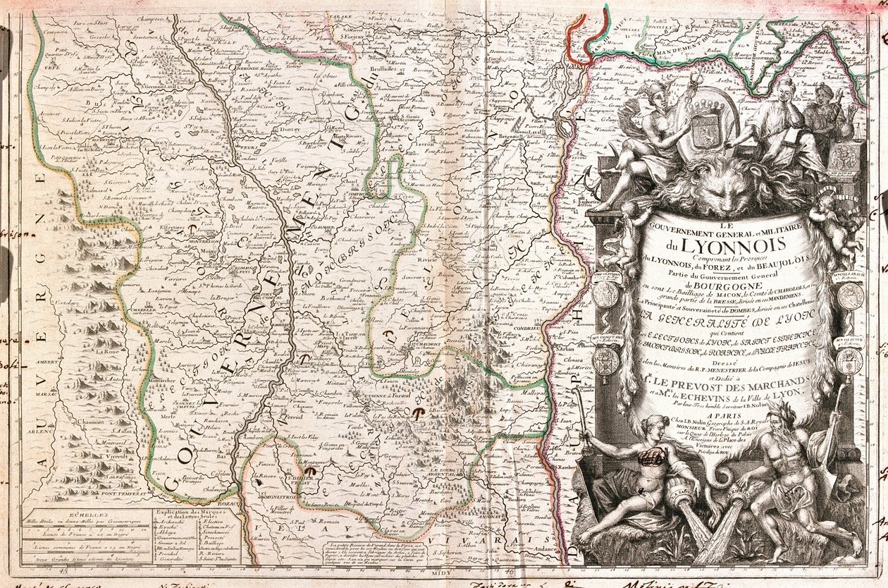 Kart over Lyonnais (Frankrike) (Gravering av Jean Baptiste Nolin