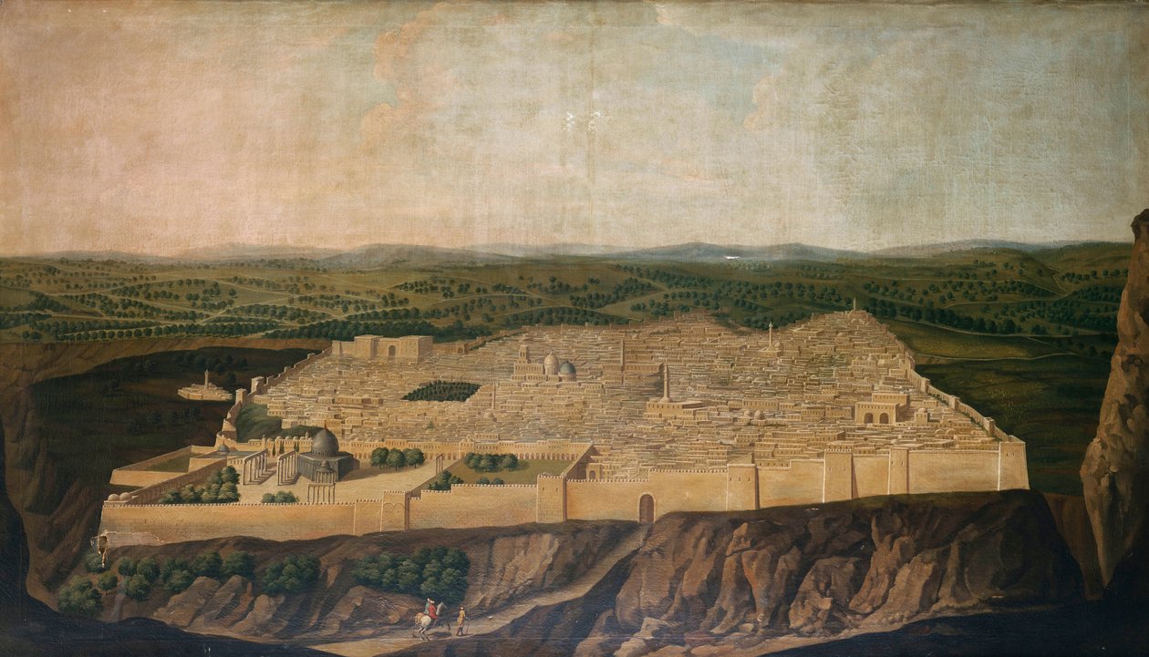En panoramautsikt over Jerusalem av Jean Baptiste Vanmour