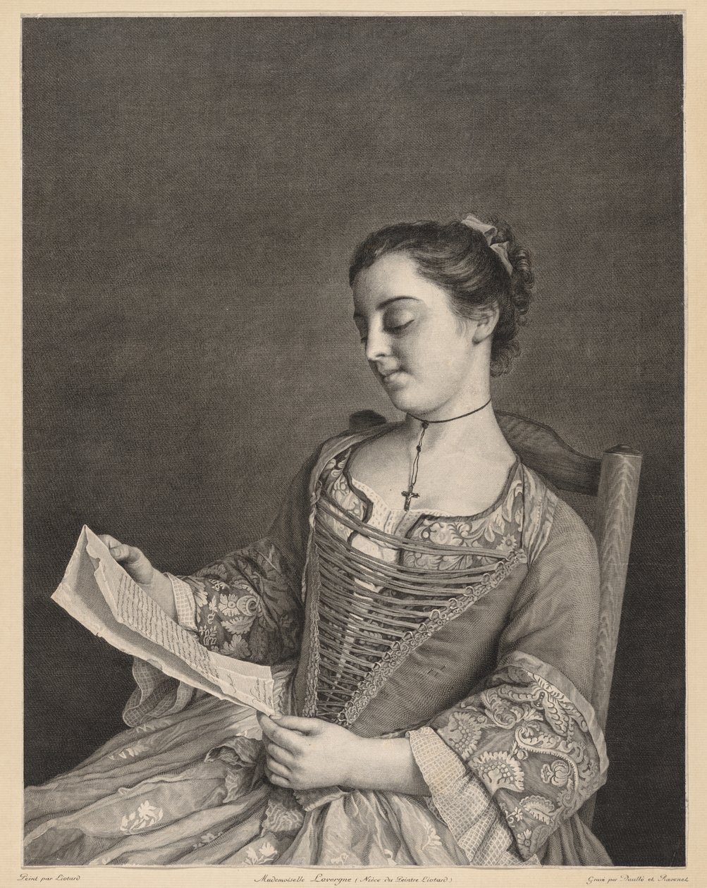 Frøken Lavergne Reading. av Jean Daullé