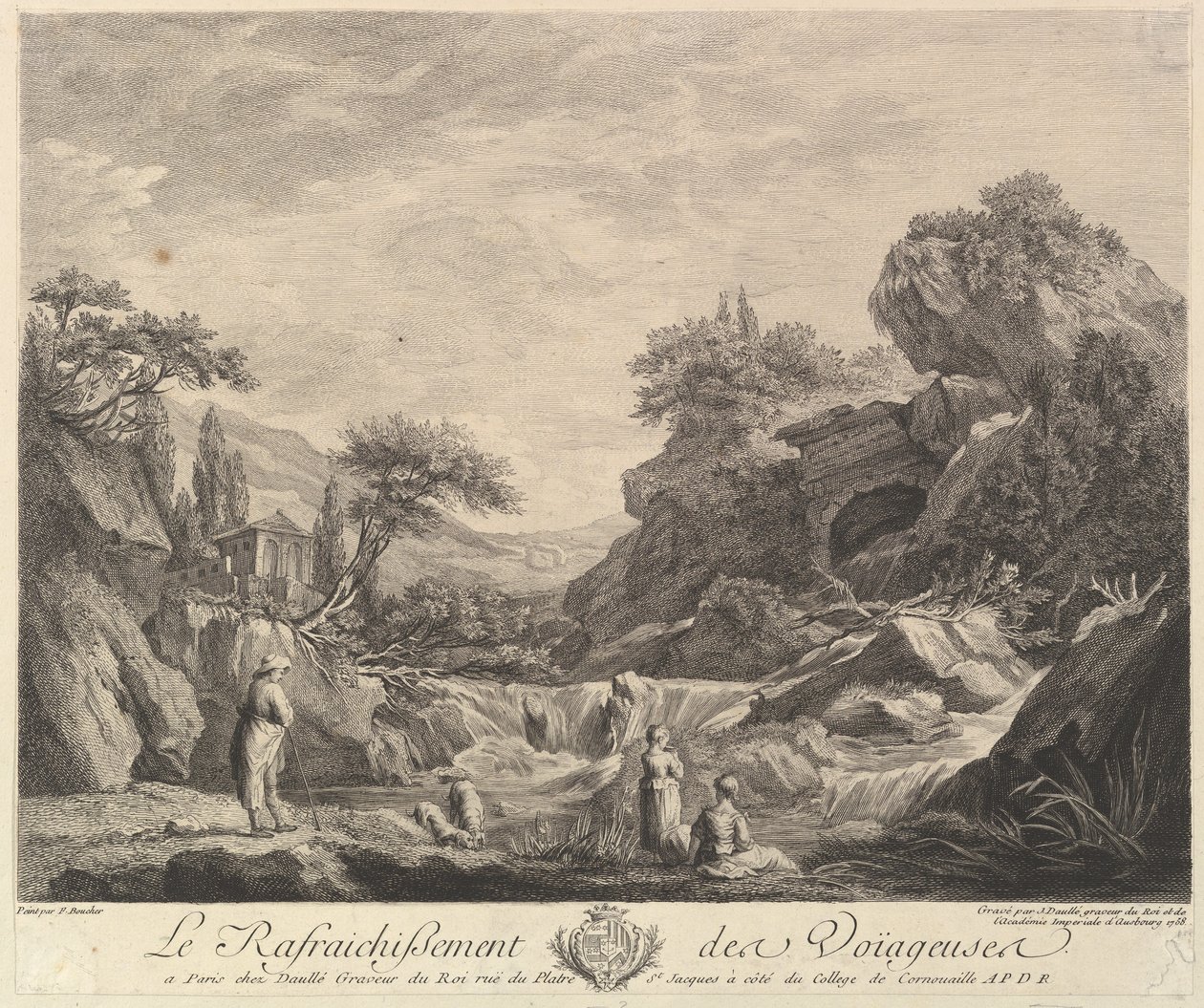 Reisende kvinner som drikker vann, 1758. av Jean Daullé