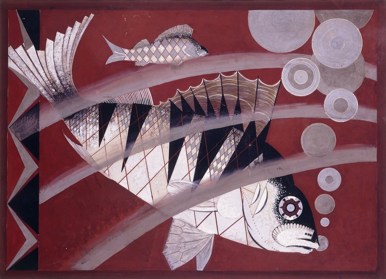 Fish, ca. 1925 (gouache, penn og blekk på papir) av Jean Dunand