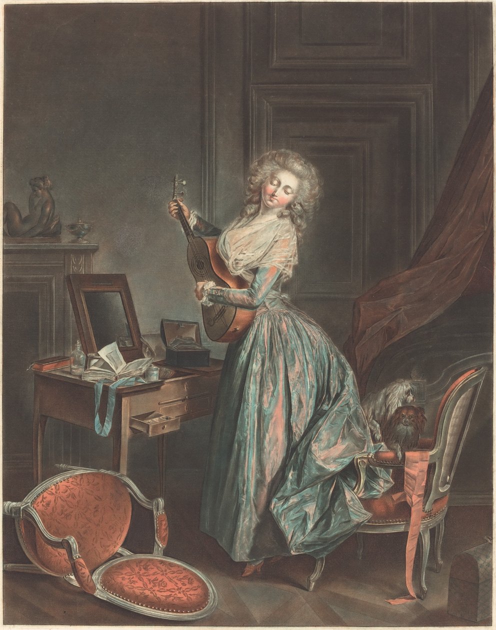 En kvinne som spiller gitar, 17881789. av Jean Francois Janinet