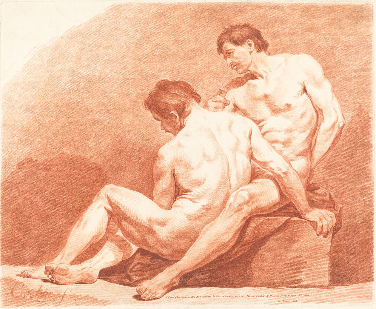 To mannlige nakenbilder, ca. 1774. av Jean Francois Janinet