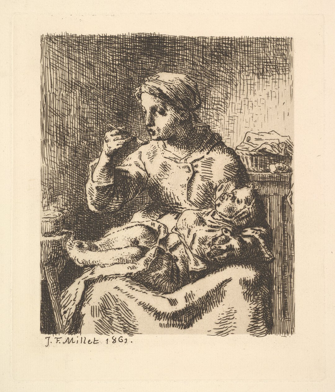 Cooling the Porridge, 1861. av Jean Francois Millet