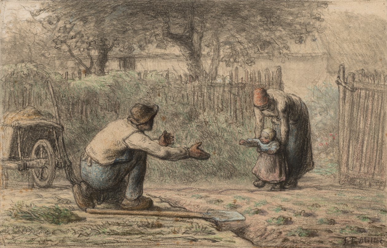 Første trinn, c. 1858-1866. av Jean Francois Millet