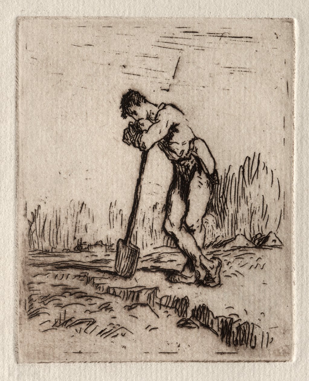 Mann som lener seg på en spade av Jean Francois Millet