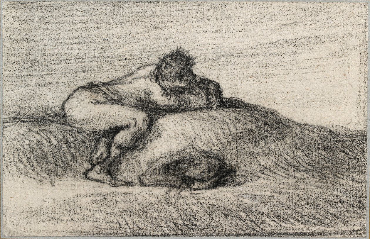 Mann som huker på en bakke, 1848-1850 av Jean Francois Millet