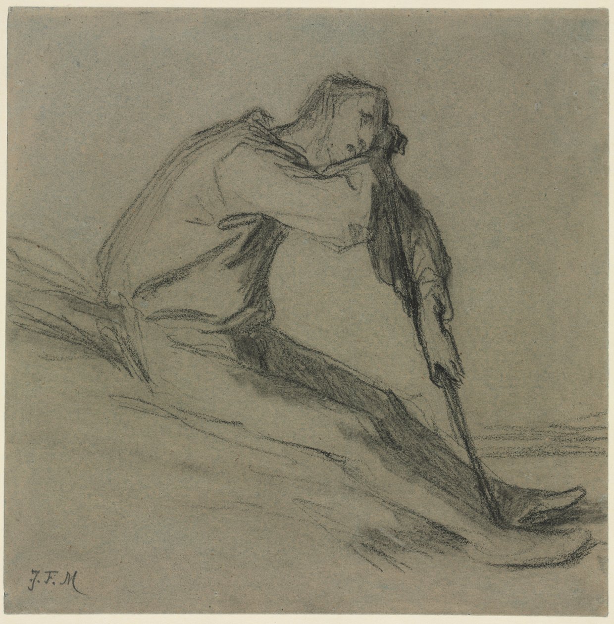 Sittende bonde hviler på en hakke. av Jean Francois Millet