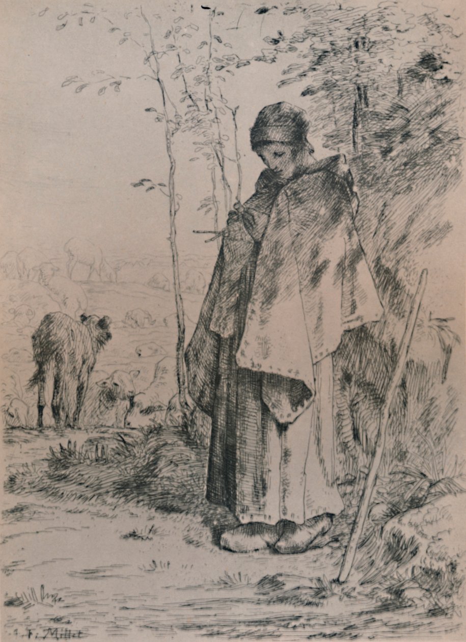 Gjeterinnen, 1862, 1946 av Jean Francois Millet