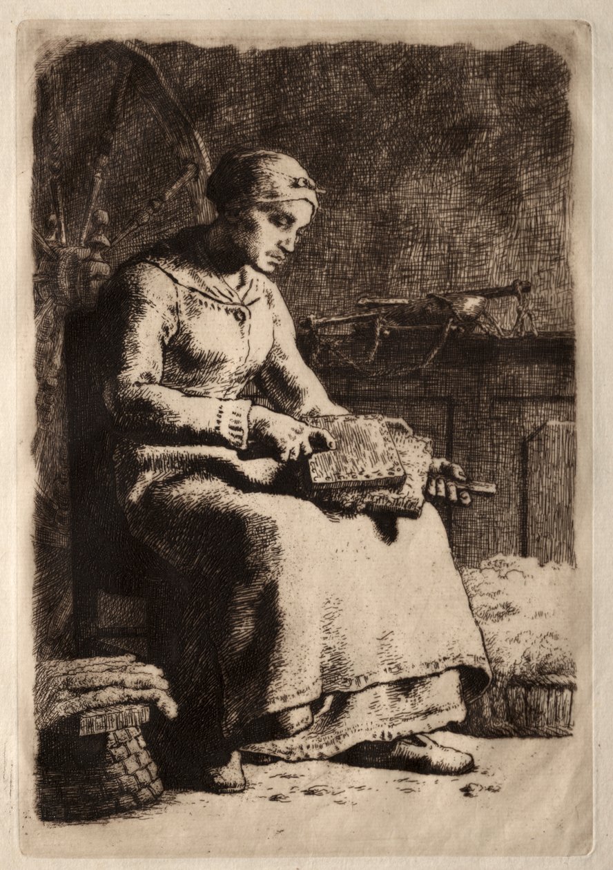 Kvinne karding ull av Jean Francois Millet