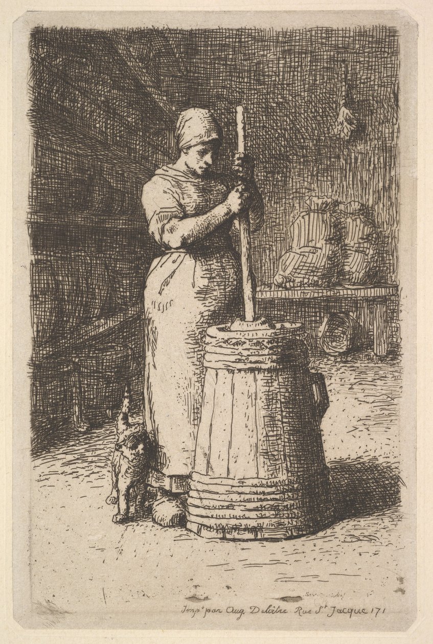 Kvinne som kjerner smør, 1855-56. av Jean Francois Millet
