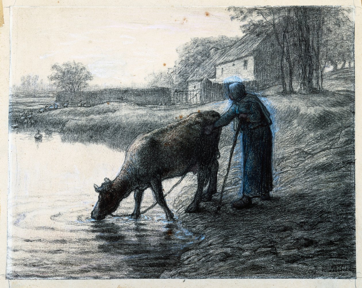 Kvinne som leder kua til vann av Jean Francois Millet