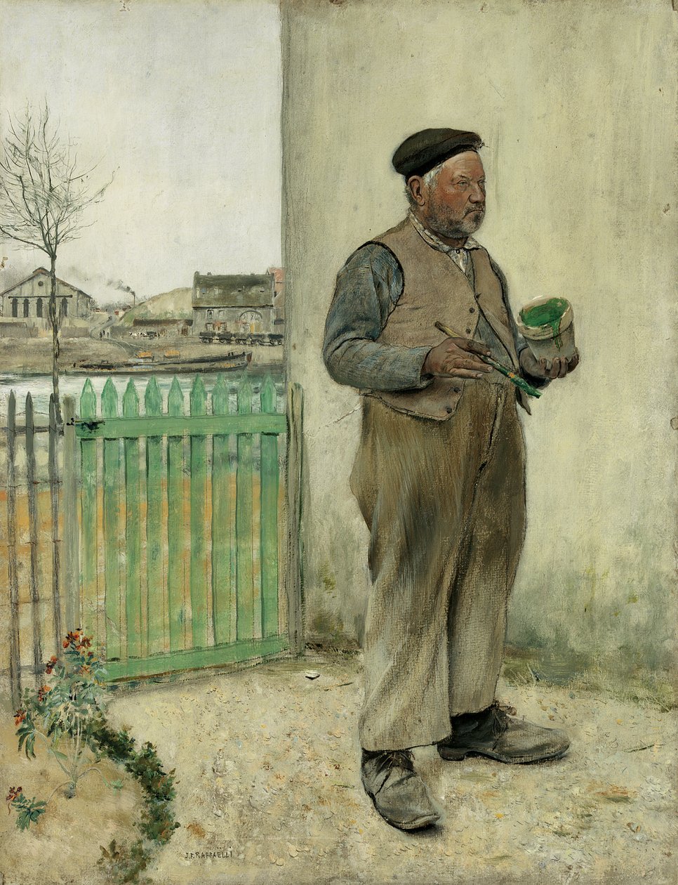 Mann som nettopp har malt gjerdet sitt av Jean Francois Raffaelli