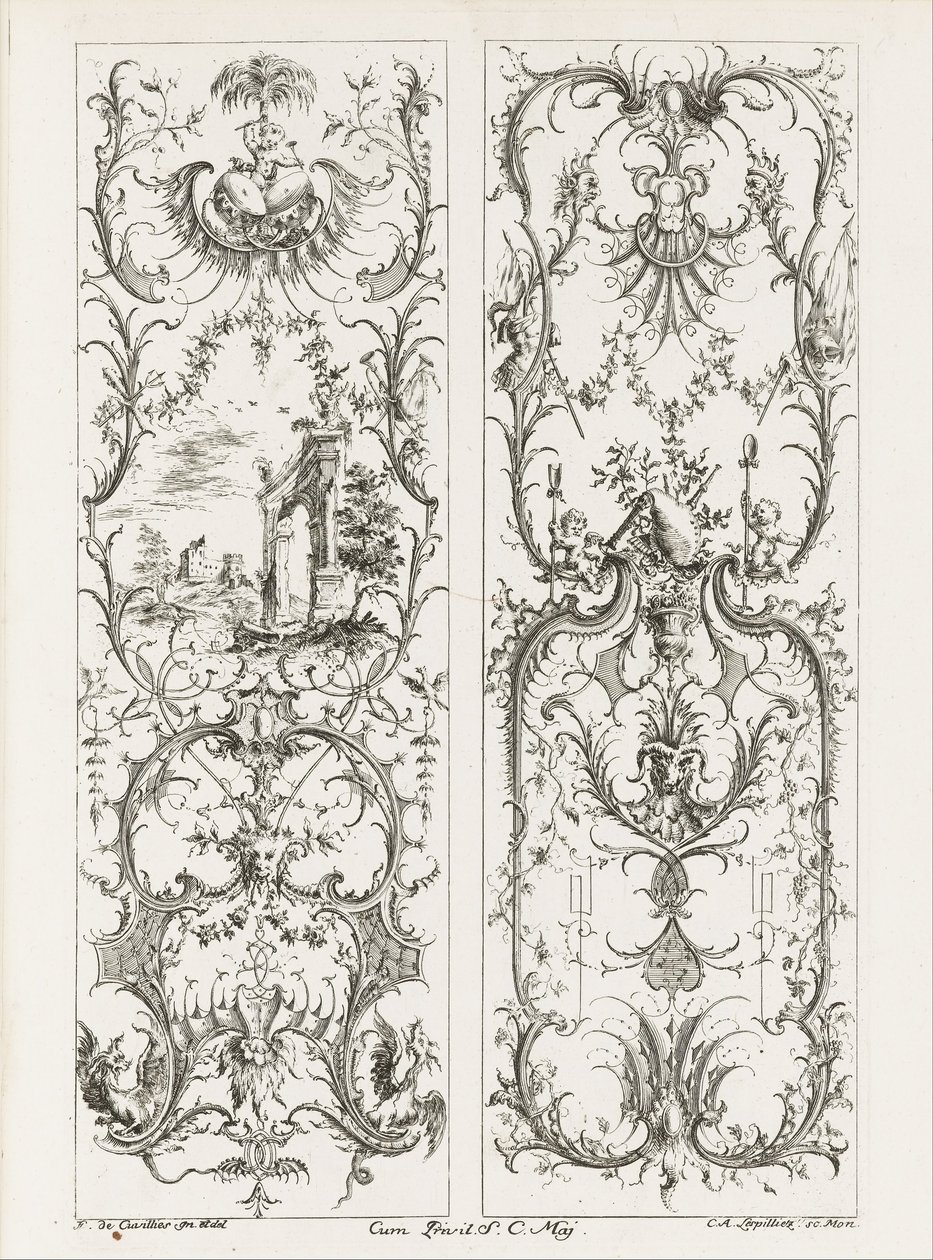 To stående paneler av Jean François Cuvilliés