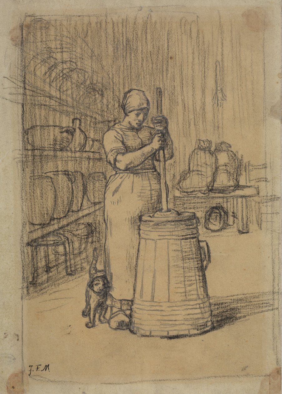 Study for Woman Churning Butter av Jean Francois Millet