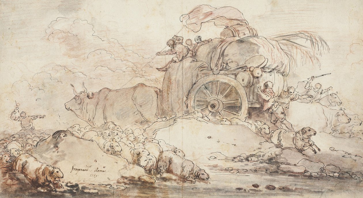 The Stalled Cart, 1759 av Jean Honore Fragonard